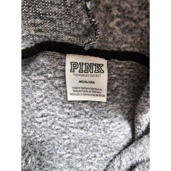 PINK Victoria Secret Cropped Grey Black Hoodie Drawstring Medium EUC - Picture 5 of 5